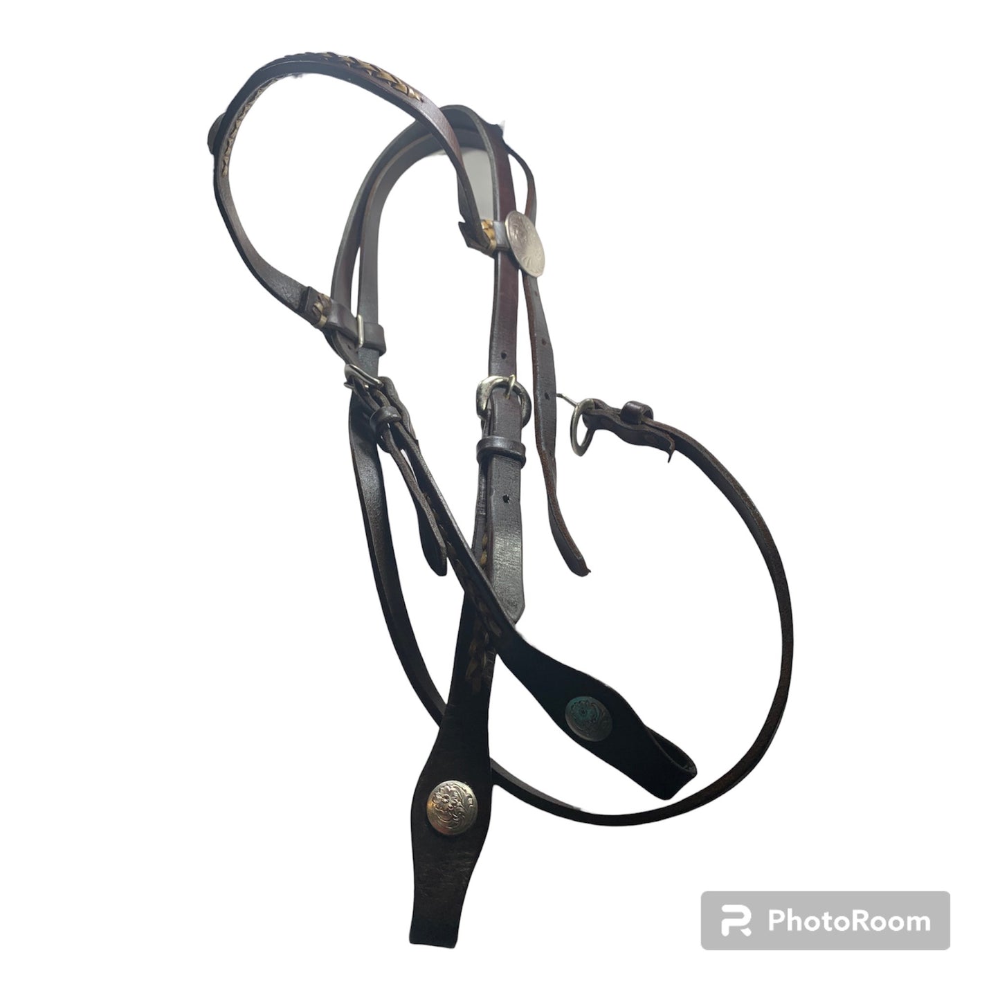 Western Head Stall Working Bridle with rawhide stitching